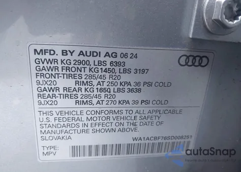 2025 Audi Q7 Premium 45 Tfsi Quattro Tiptronic z USA, uszkodzony, nr VIN WA1ACBF76SD008251